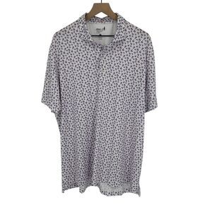 Johnnie-O Vern Lake Polo Golf Shirt Mens White Pink Blue Active Stretch UPF